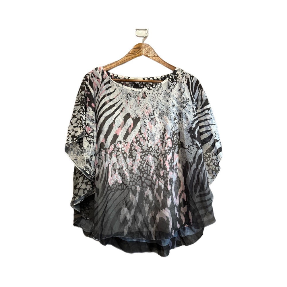Halo Animal Print Kaftan Women Large Black Pink Excellent Zebra Leopard Blouse